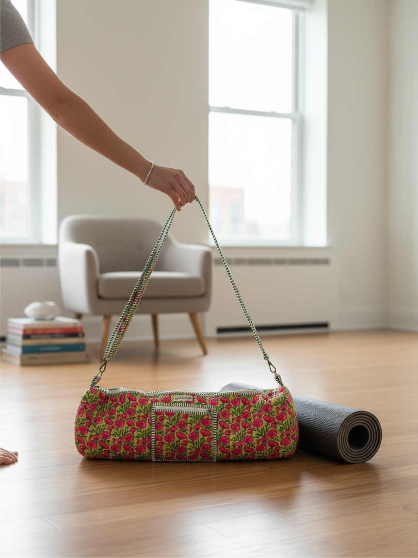 Floral Cotton Quilted Yoga Mat Bag