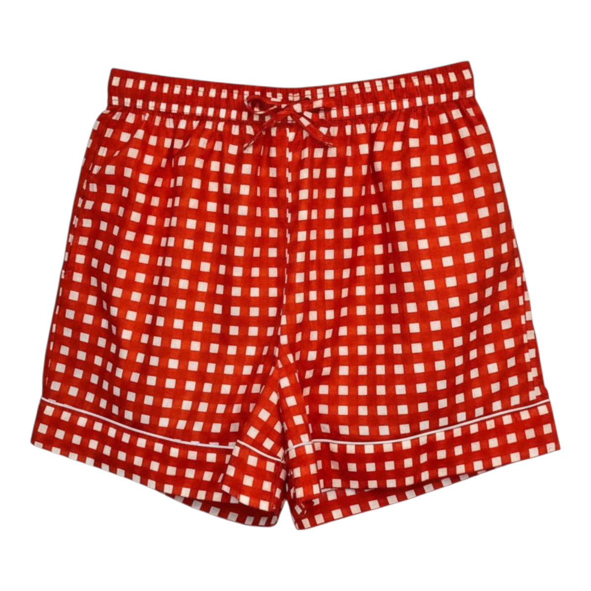 Women's Orange and White Gingham Cotton Sleep Shorts