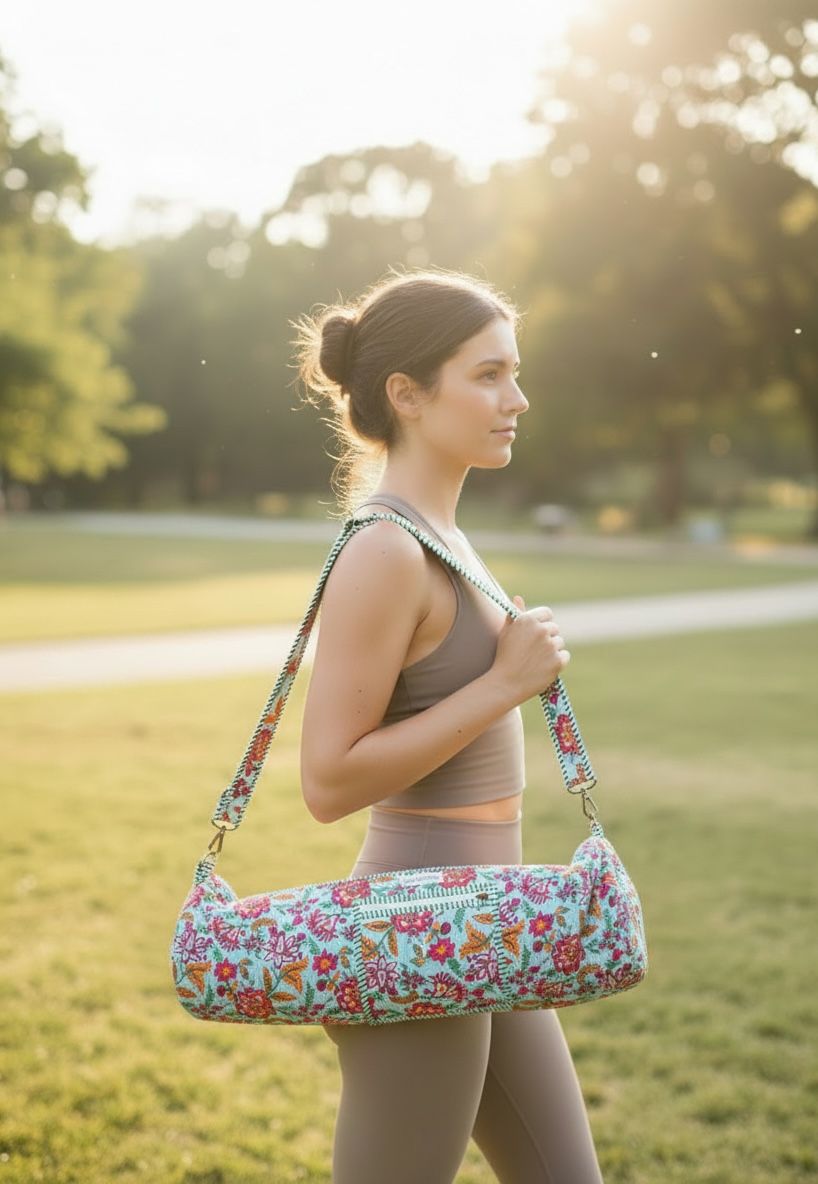 Floral Cotton Quilted Yoga Mat Bag