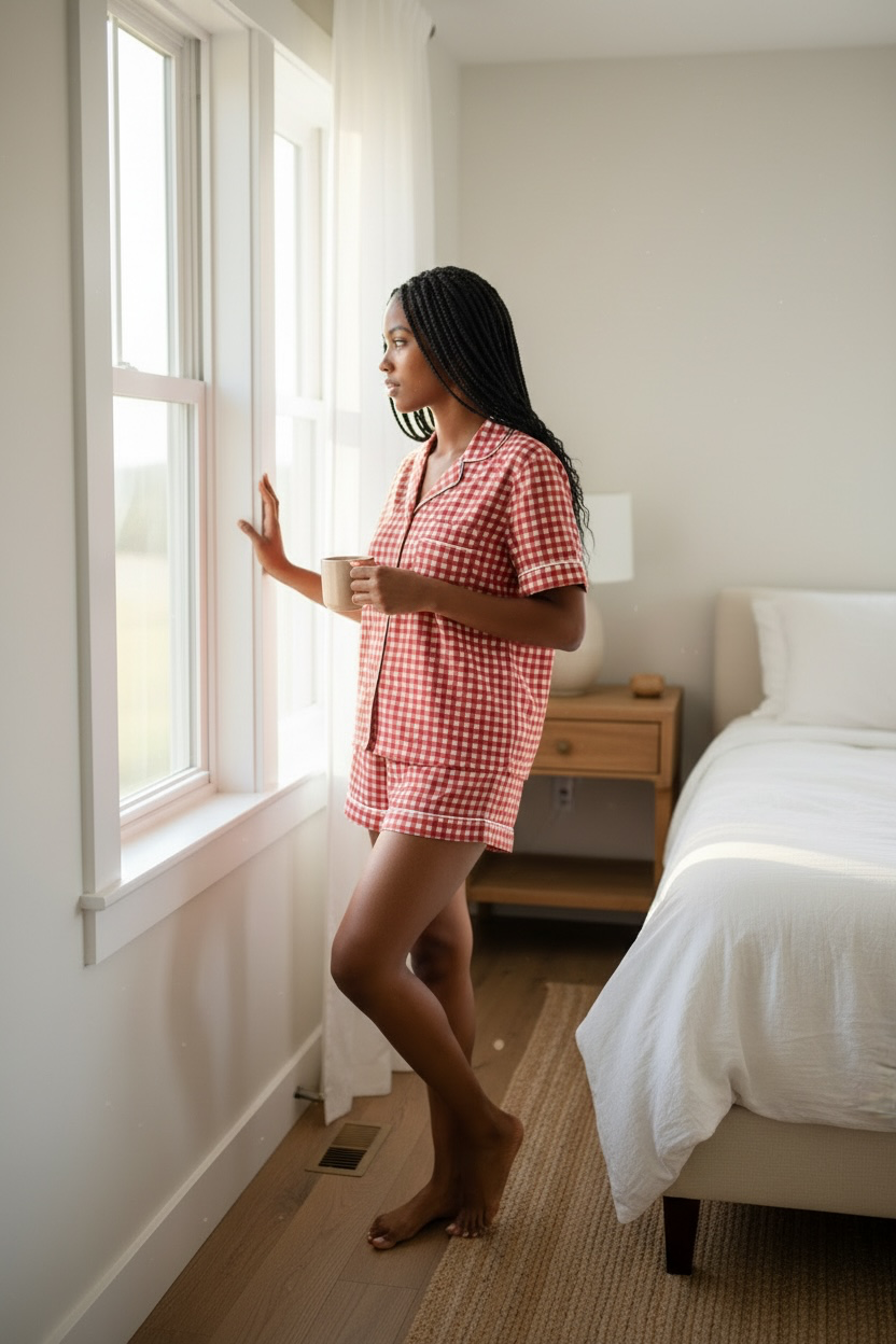 Orange & White Gingham Cotton Short Pyjama Set