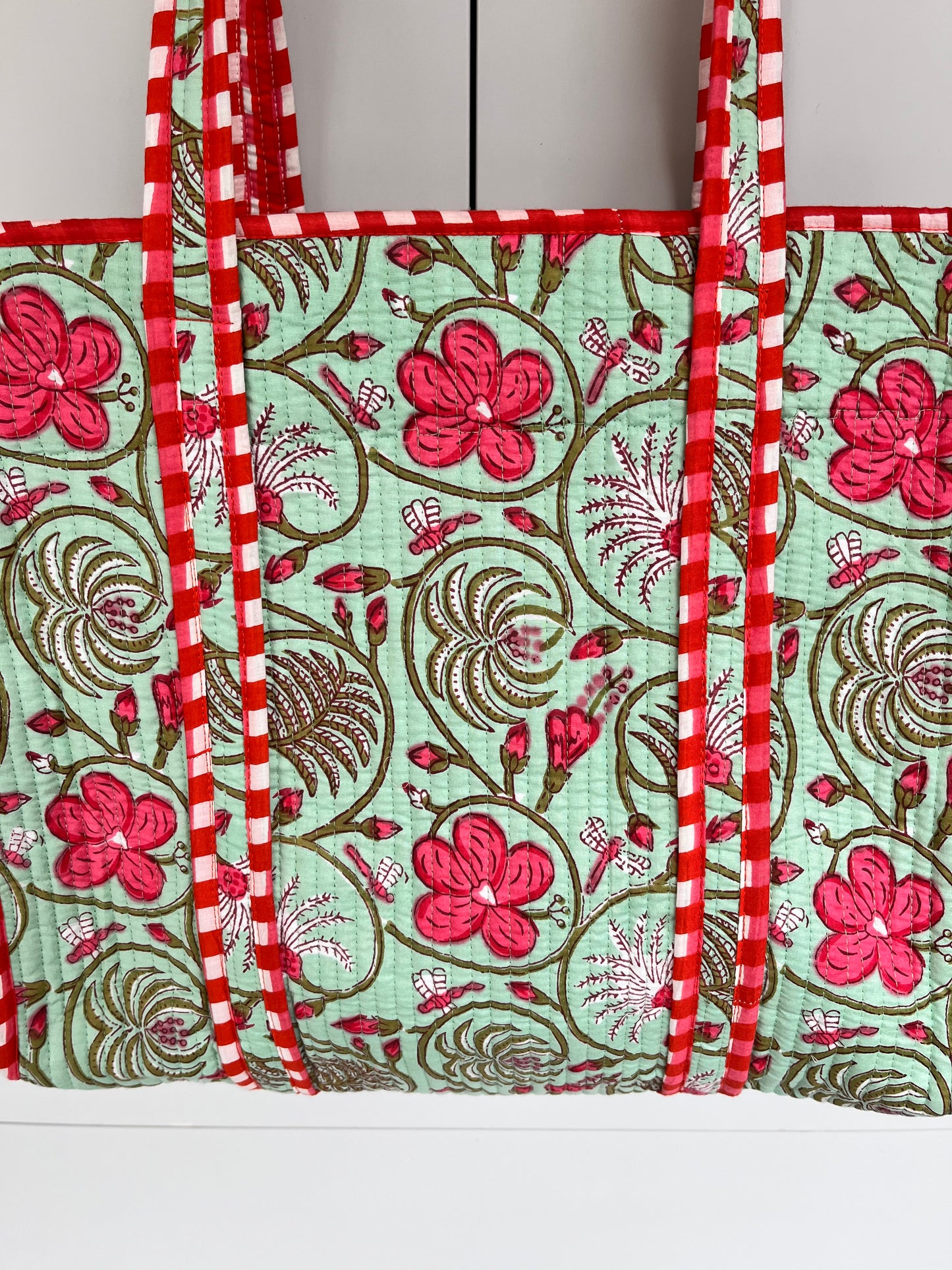 Floral Print Handmade Medium  Quilted Tote Bag – Secure Zip Fastening & Reinforced Handles | Perfect for Shopping, Travel & Beach | 16" x 16"