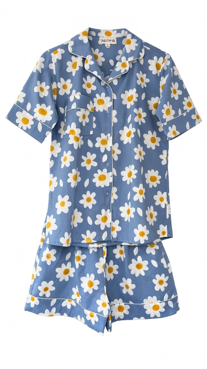 Blue Daisy Cotton Short Pyjama Set | Women’s PJs