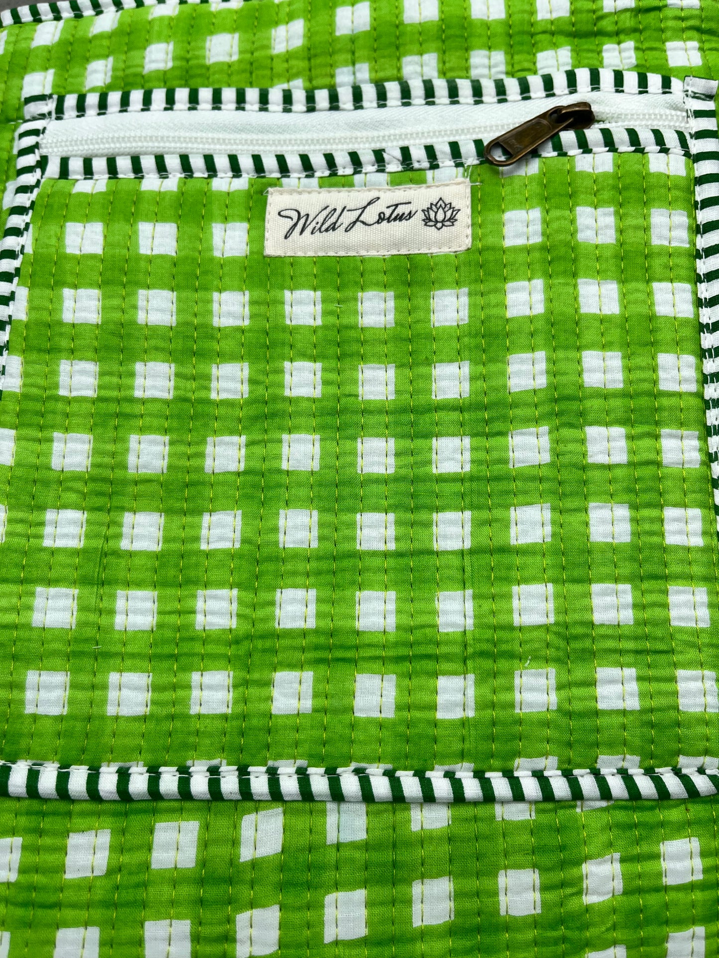 Green Gingham Cotton Quilted Yoga Mat Bag