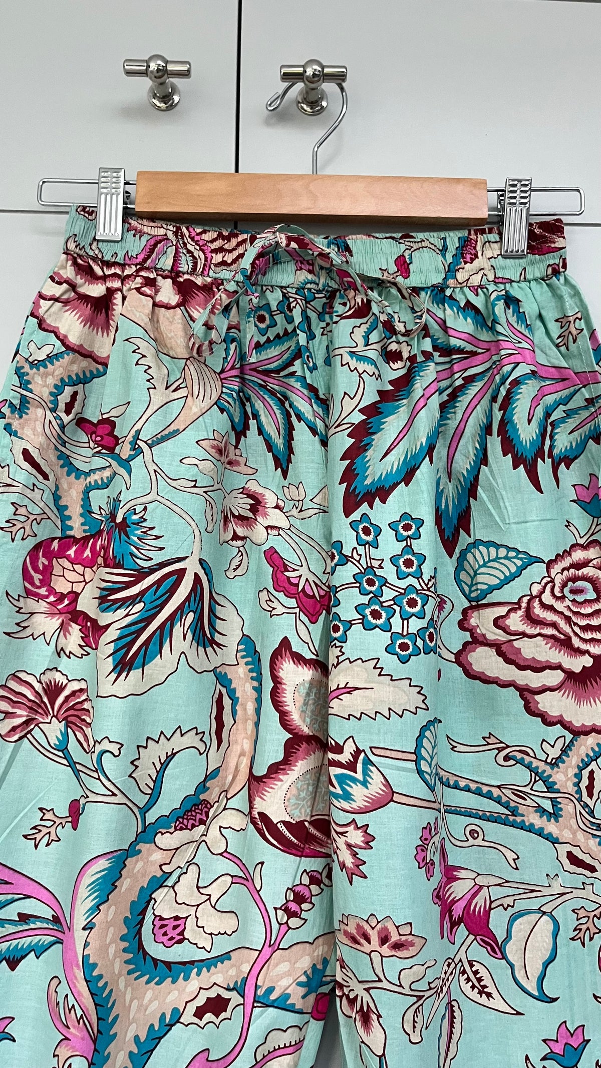 Aqua Floral Cotton Pyjama Set – Long Sleeve and Trousers