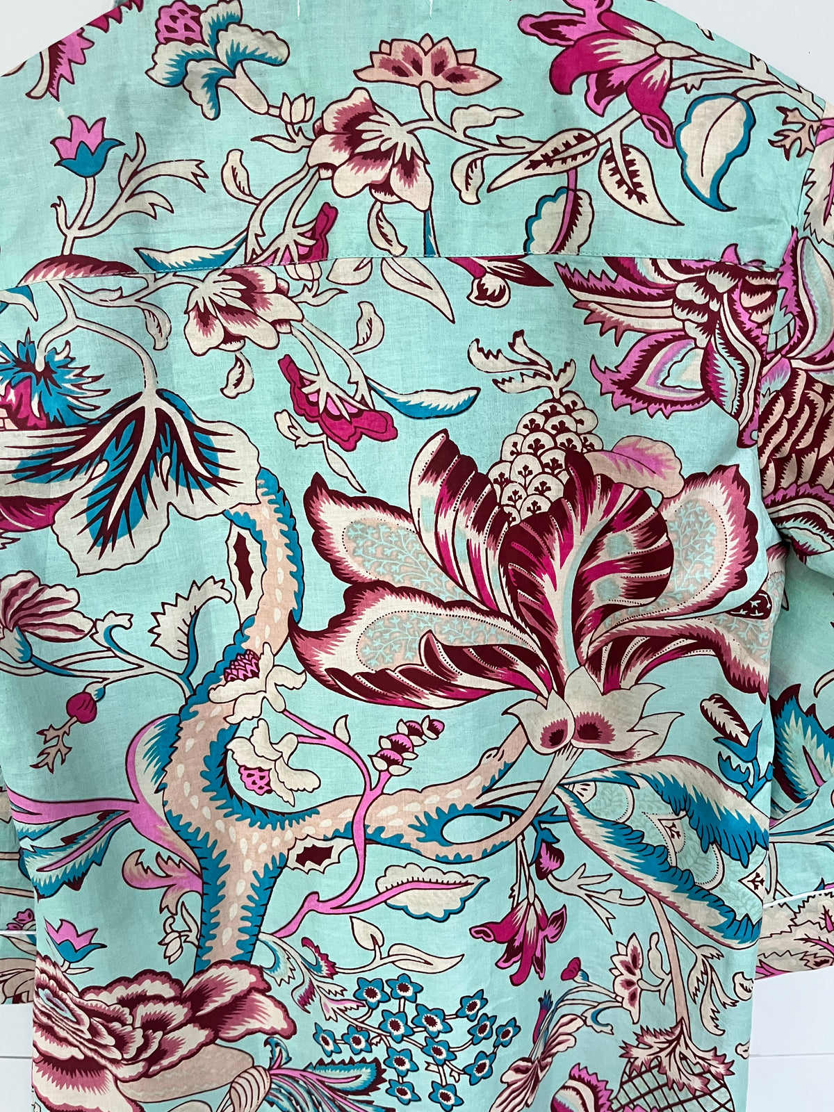 Aqua Floral Cotton Pyjama Set – Long Sleeve and Trousers