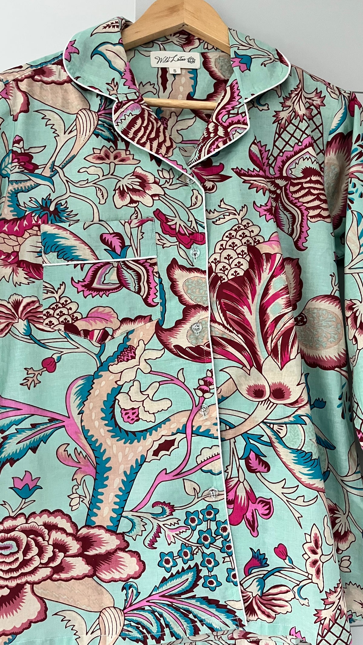 Aqua Floral Cotton Pyjama Set – Long Sleeve and Trousers