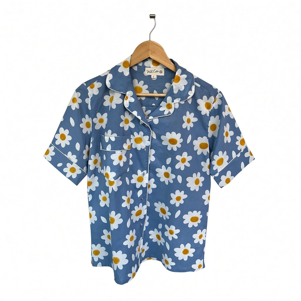 Blue Daisy Cotton Short Pyjama Set | Women’s PJs
