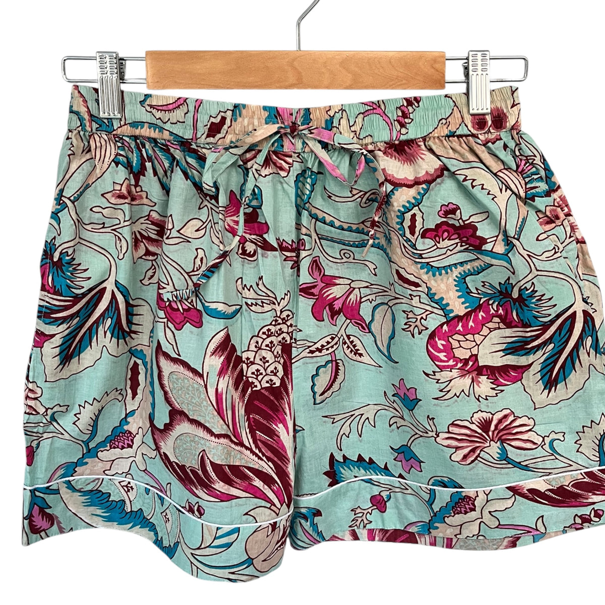 Women's Cotton Pyjama Shorts – Aqua Floral Print