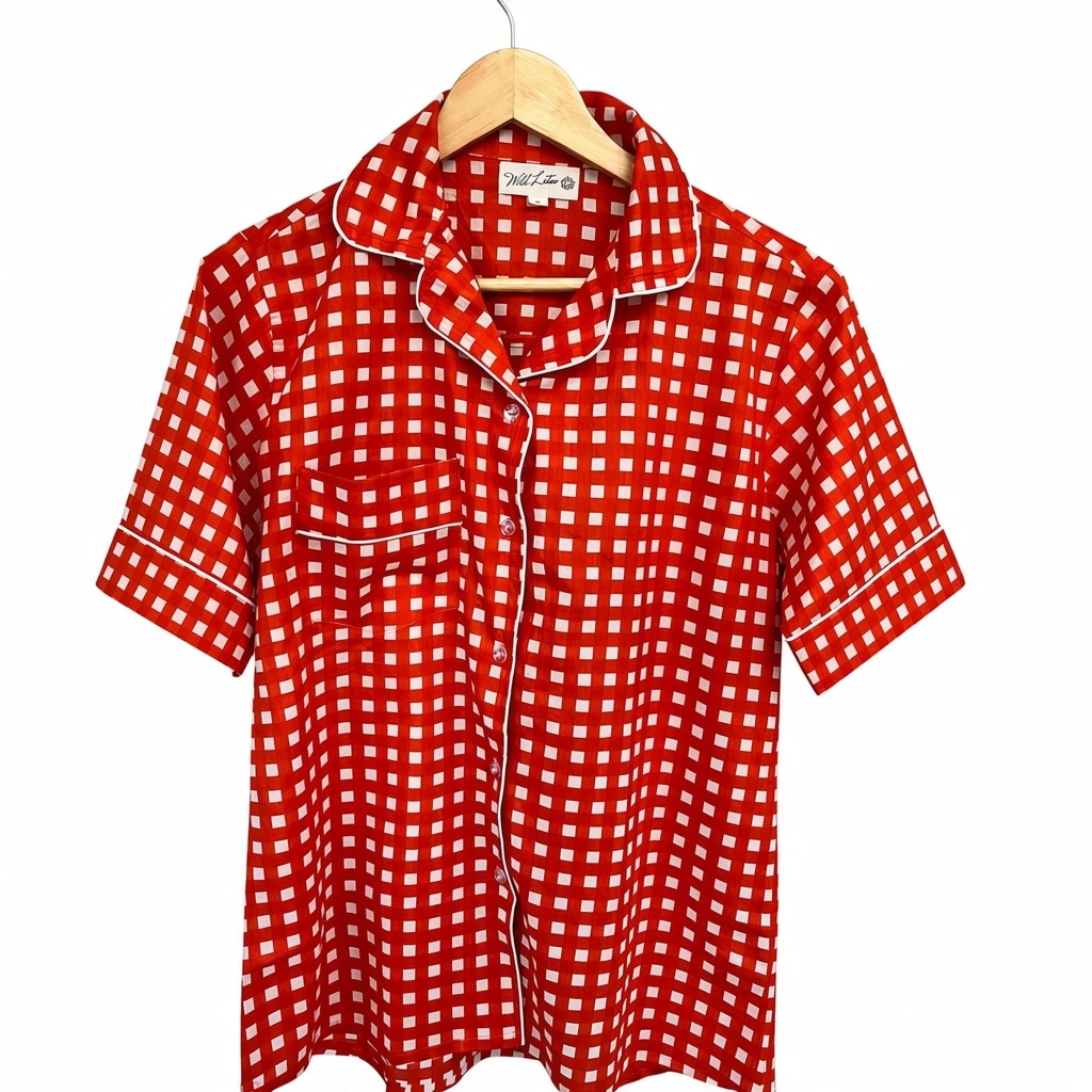 Orange & White Gingham Cotton Short Pyjama Set