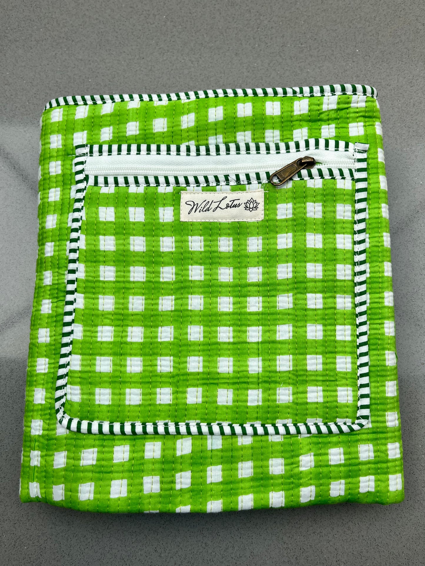 Green Gingham Cotton Quilted Yoga Mat Bag