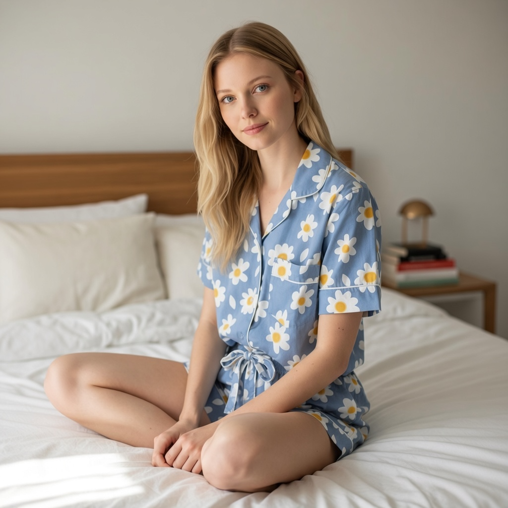 Blue Daisy Cotton Short Pyjama Set | Women’s PJs