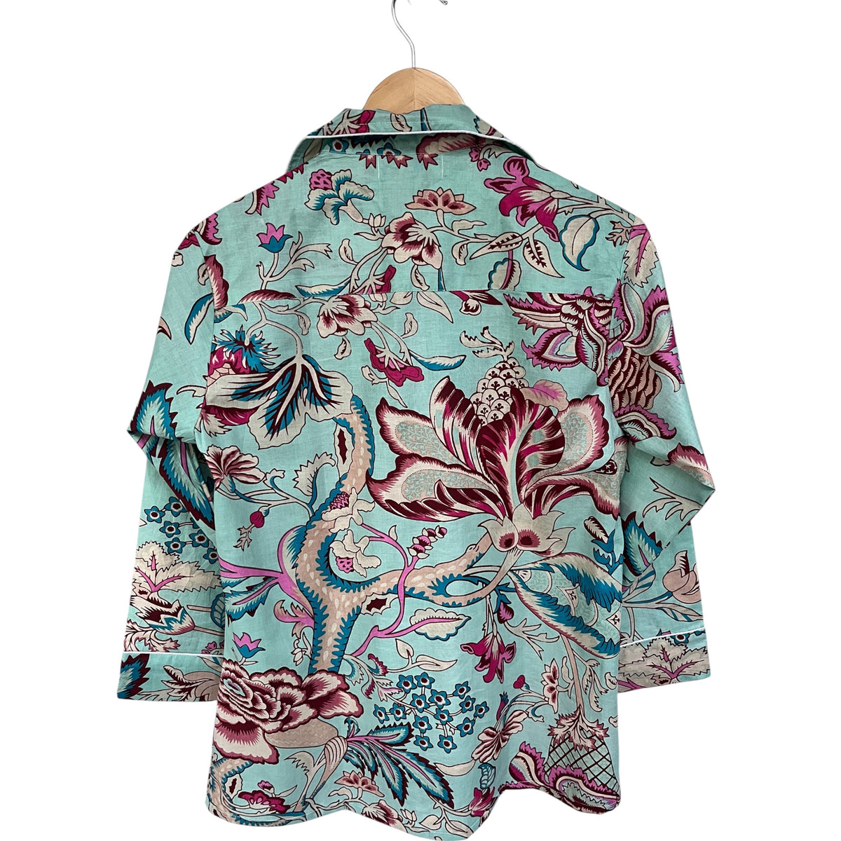 Aqua Floral Cotton Pyjama Set – Long Sleeve and Trousers