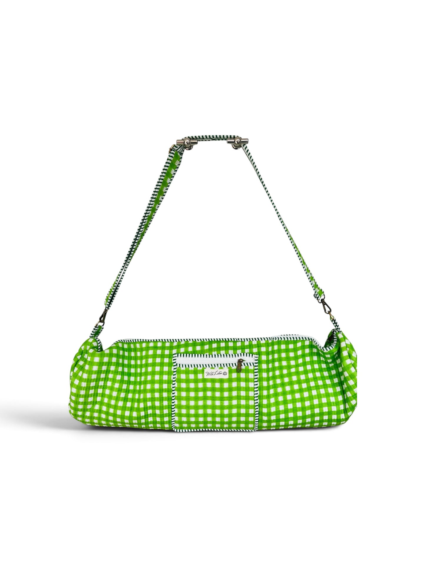 Green Gingham Cotton Quilted Yoga Mat Bag