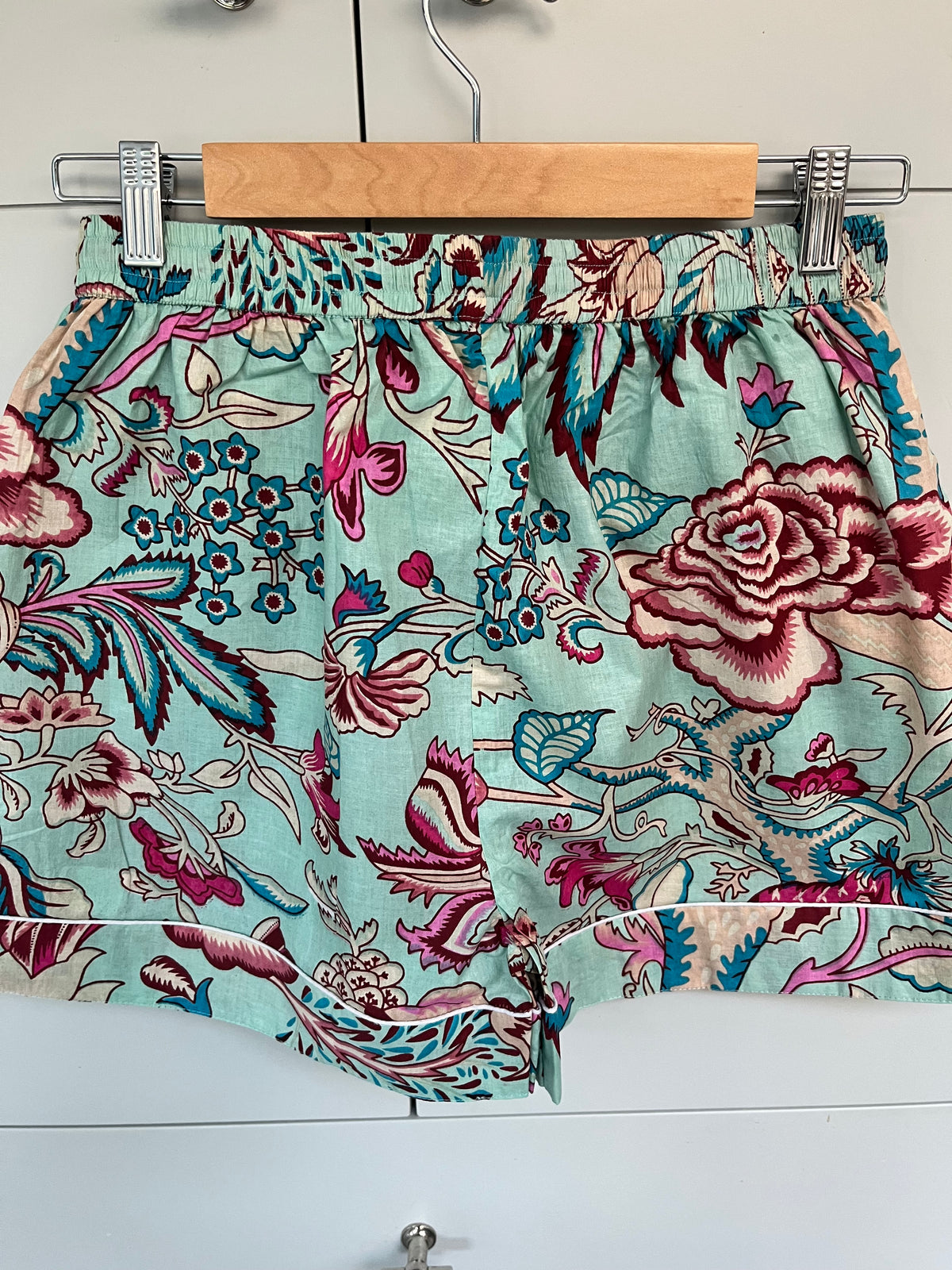 Women's Cotton Pyjama Shorts – Aqua Floral Print