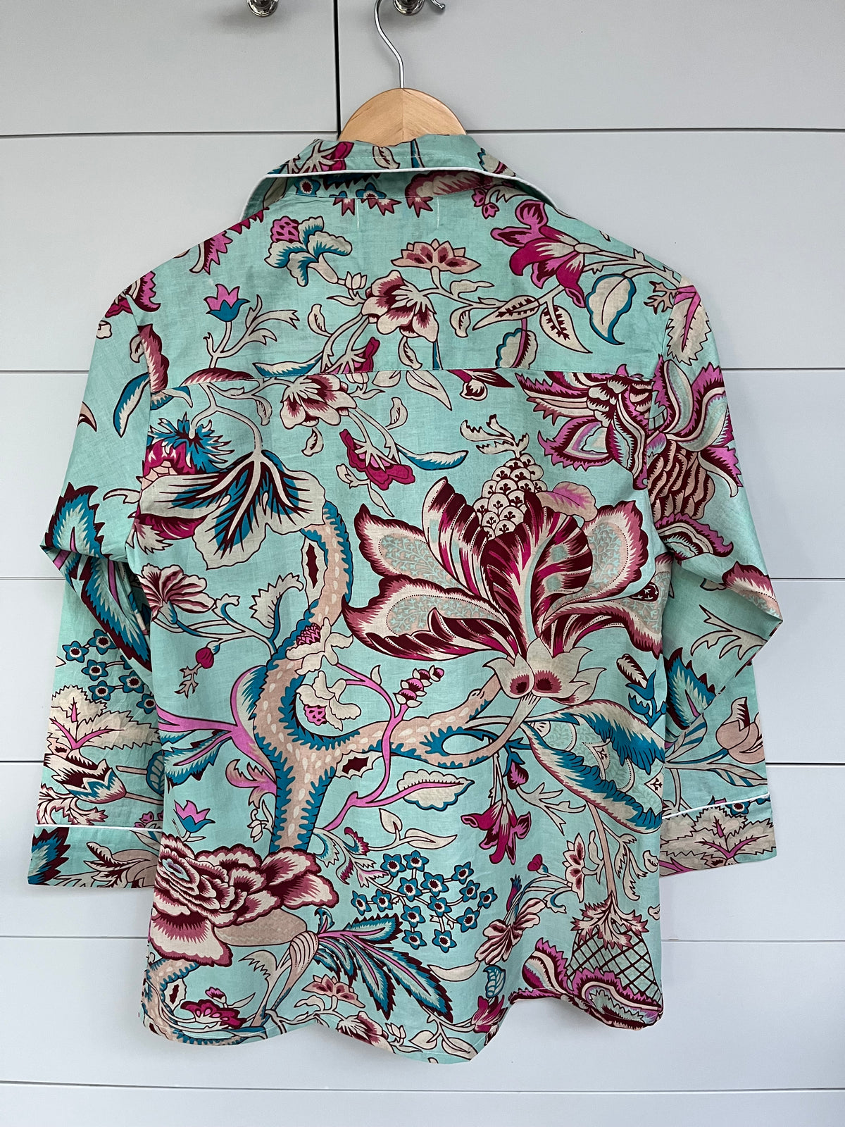 Aqua Floral Cotton Pyjama Set – Long Sleeve and Trousers