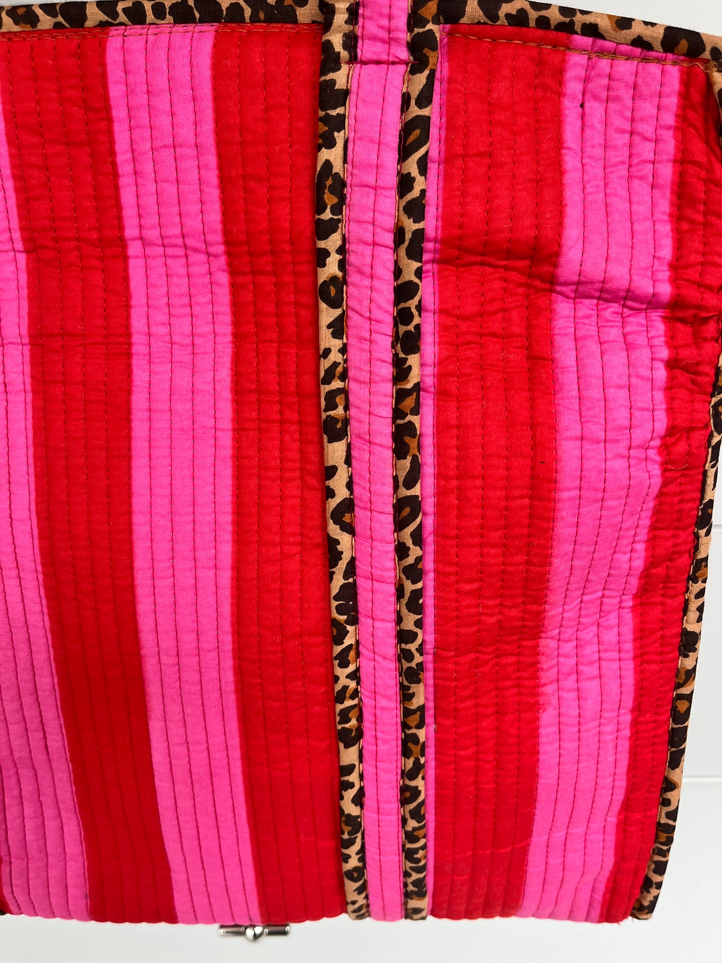 Pink Strip with Leopard Print Medium Quilted Zipped Tote Bag /  Shoulder Bag / Beach Bag / Work Bag / Women Shopping Bag / Indian Block Print (Copy)