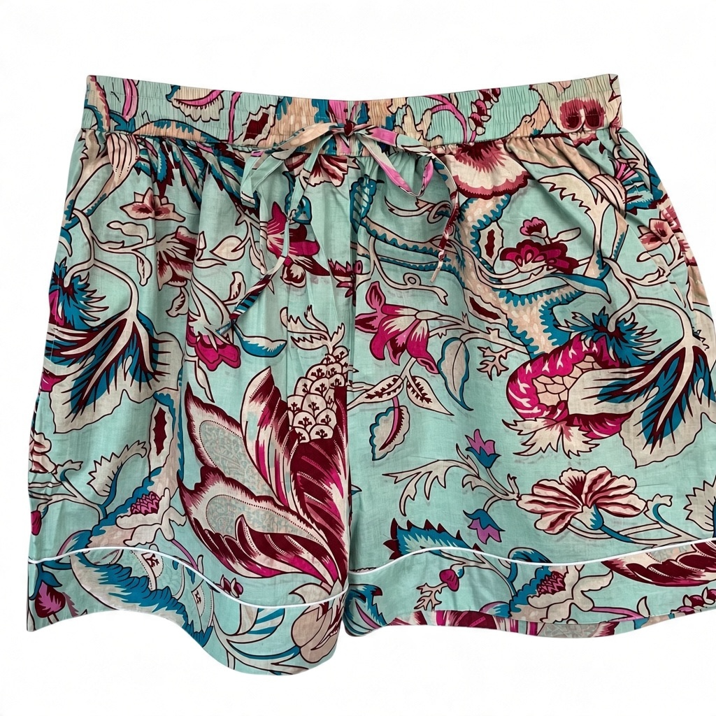 Women's Cotton Pyjama Shorts – Aqua Floral Print
