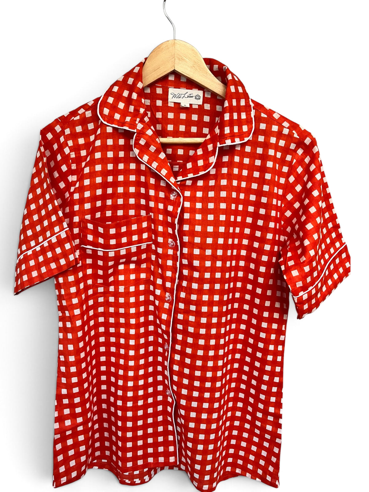 Orange & White Gingham Cotton Short Pyjama Set