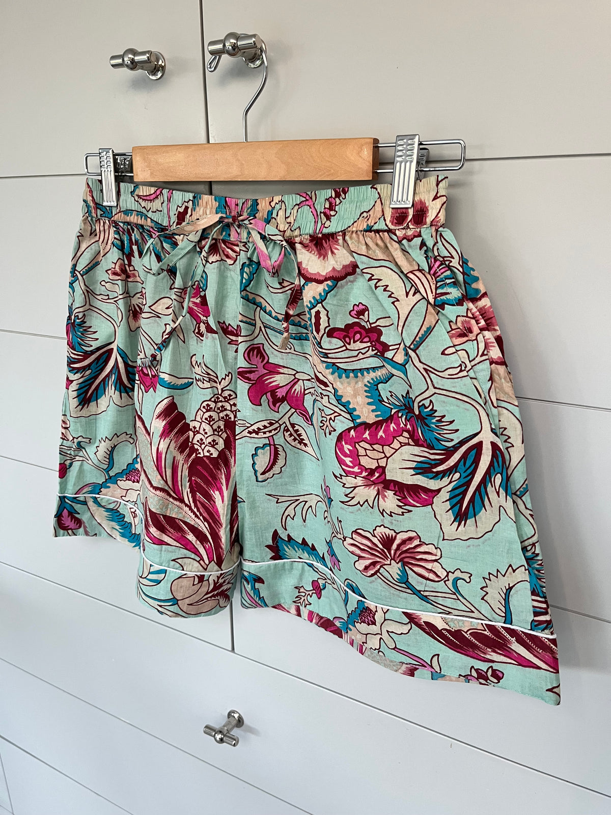 Women's Cotton Pyjama Shorts – Aqua Floral Print