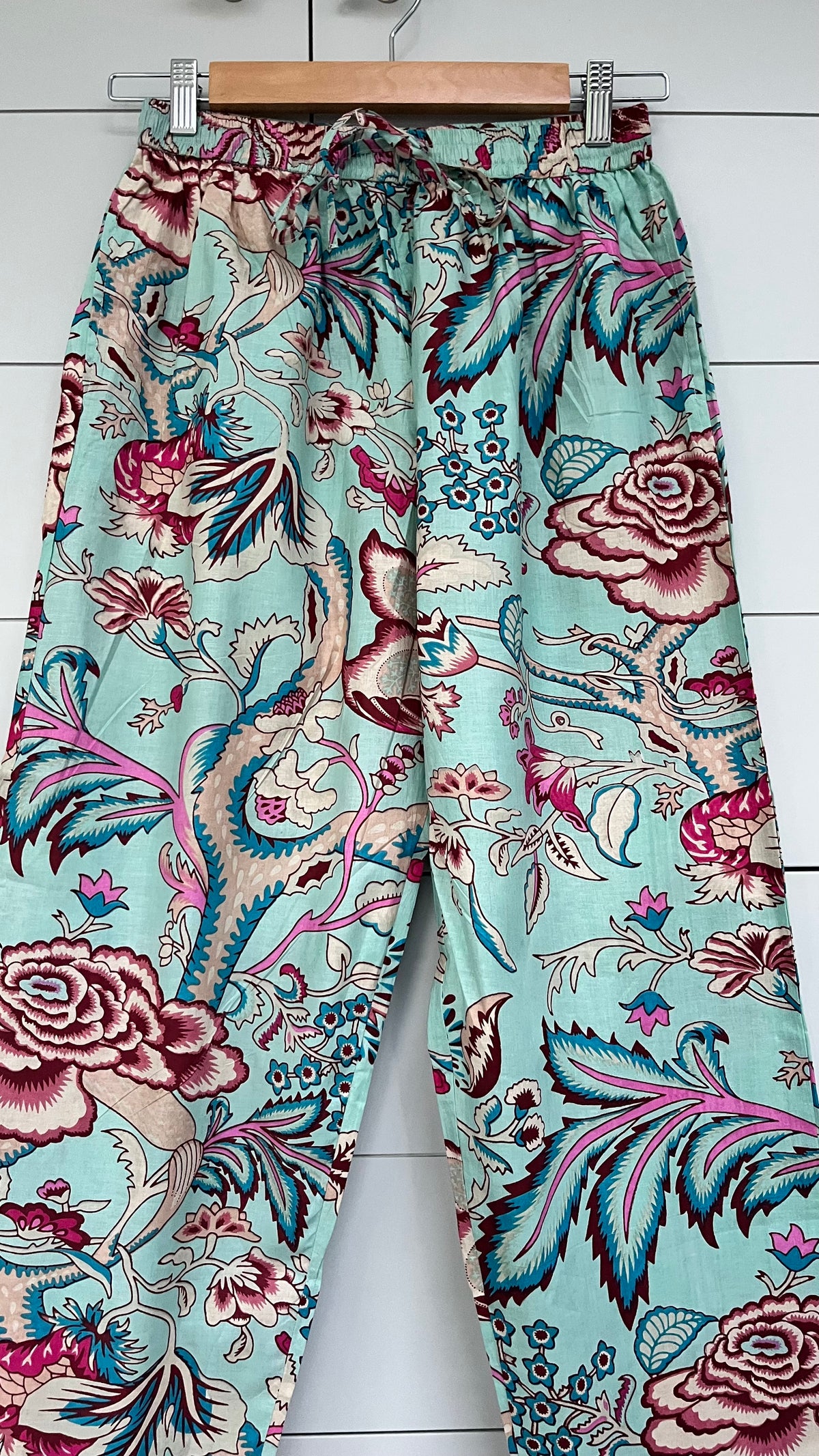 Aqua Floral Cotton Pyjama Set – Long Sleeve and Trousers