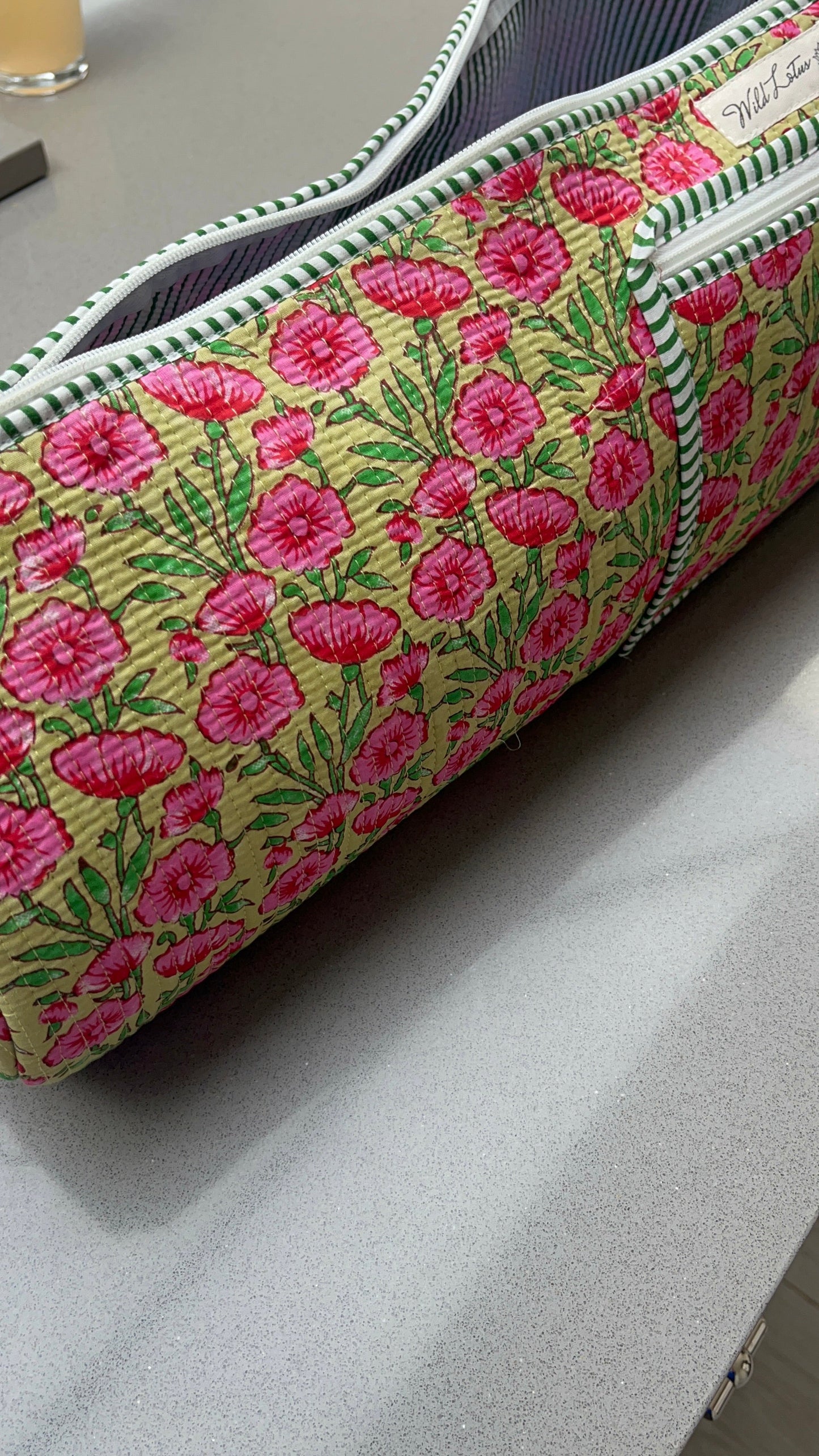 Floral Cotton Quilted Yoga Mat Bag