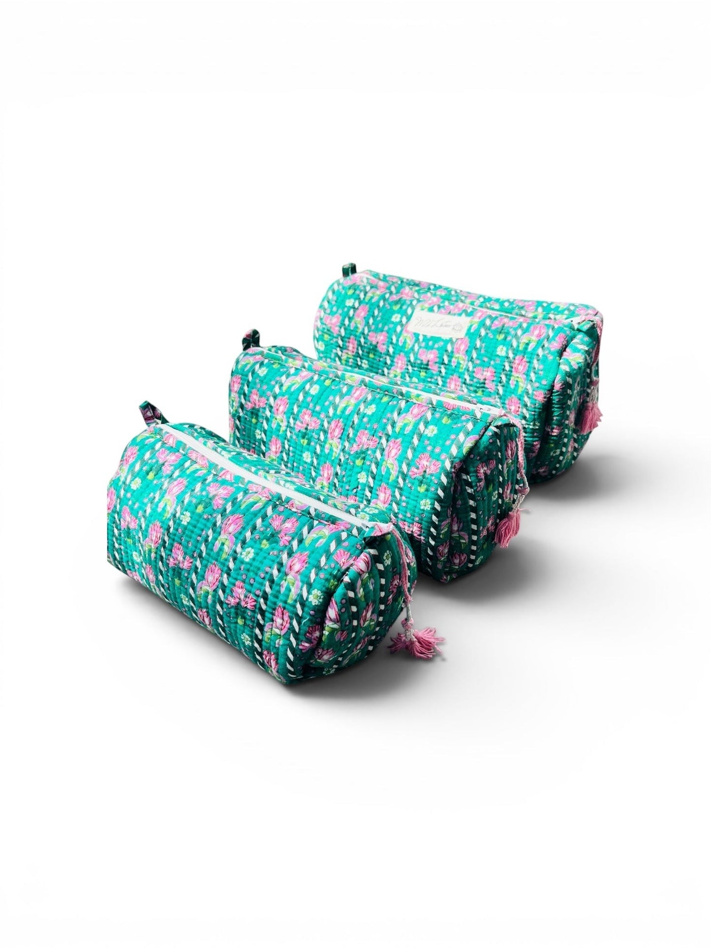 Quilted Floral Accessory Case | Cotton Wash Bag | Small, Medium and Large