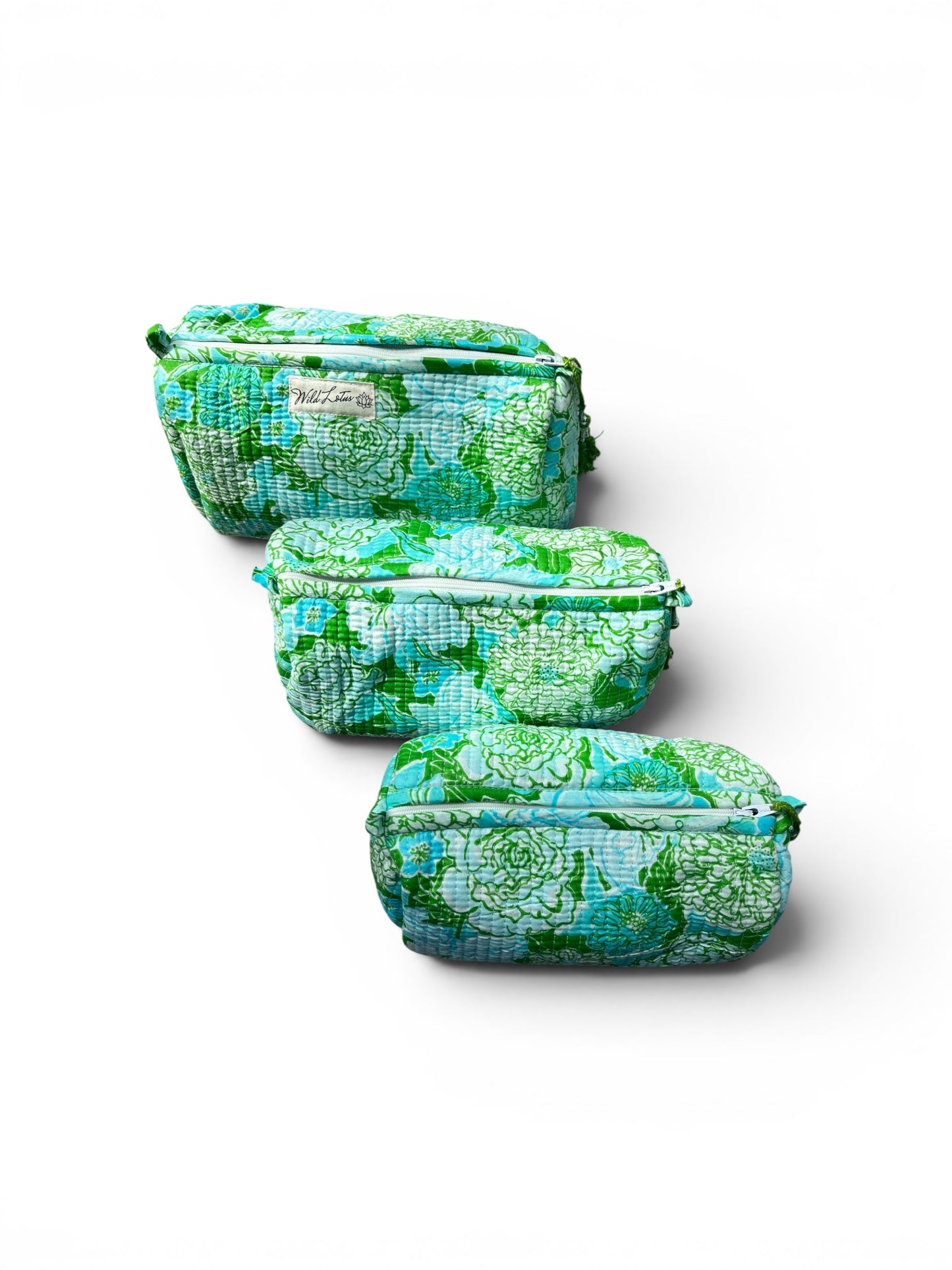 Quilted Floral Accessory Case | Cotton Wash Bag | Small, Medium and Large