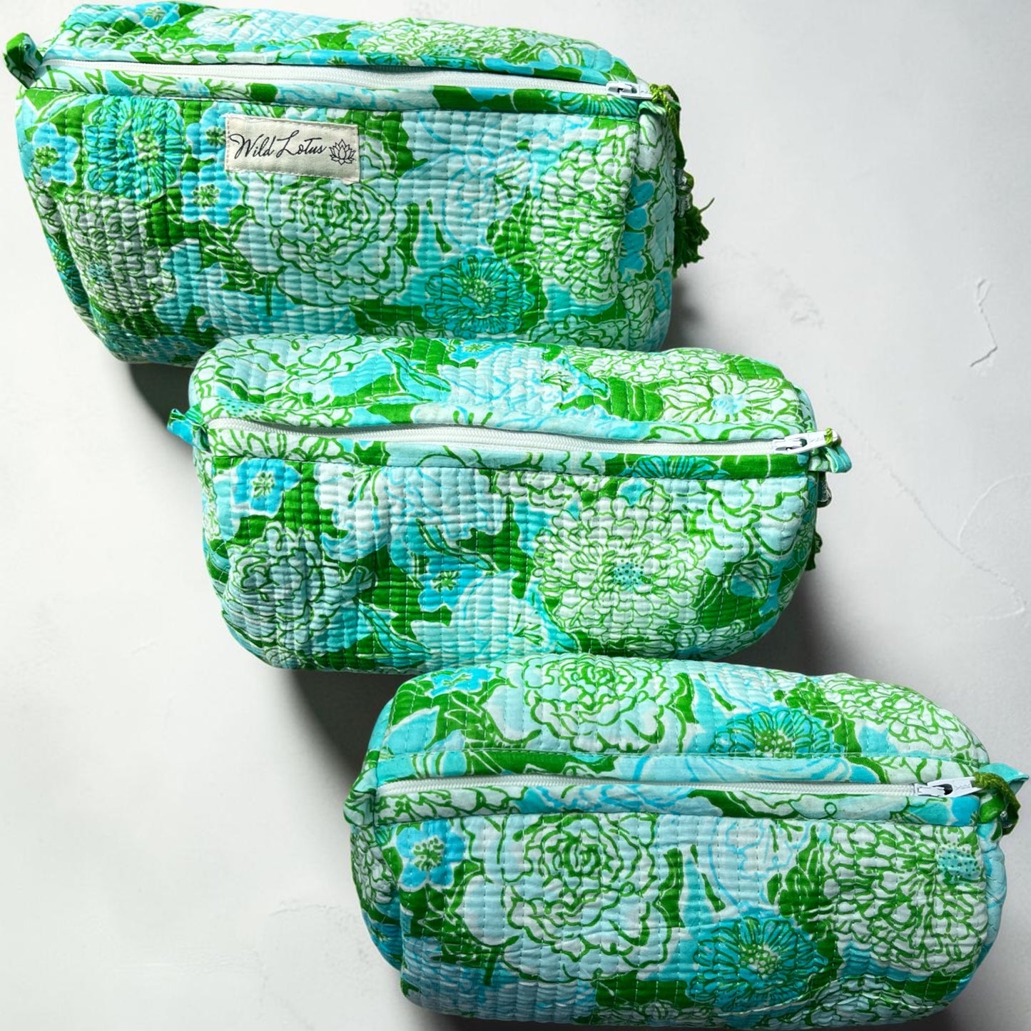 Quilted Floral Accessory Case | Cotton Wash Bag | Small, Medium and Large