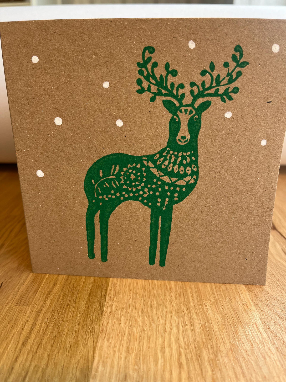 Pack of 10 Reindeer and Christmas Bauble Card, Kraft Card, Hand Printed, 5 of each design