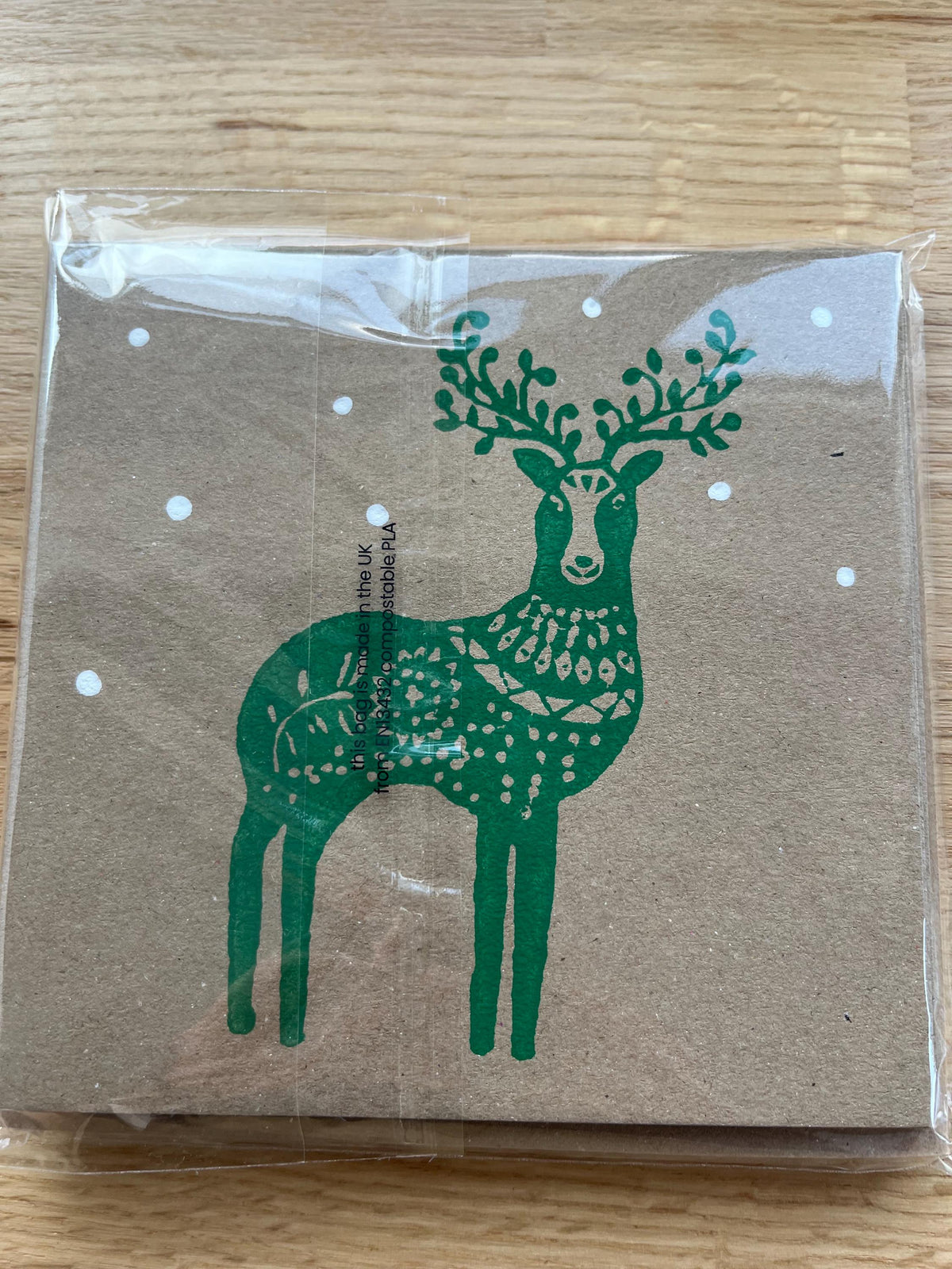 Pack of 10 Reindeer and Christmas Bauble Card, Kraft Card, Hand Printed, 5 of each design