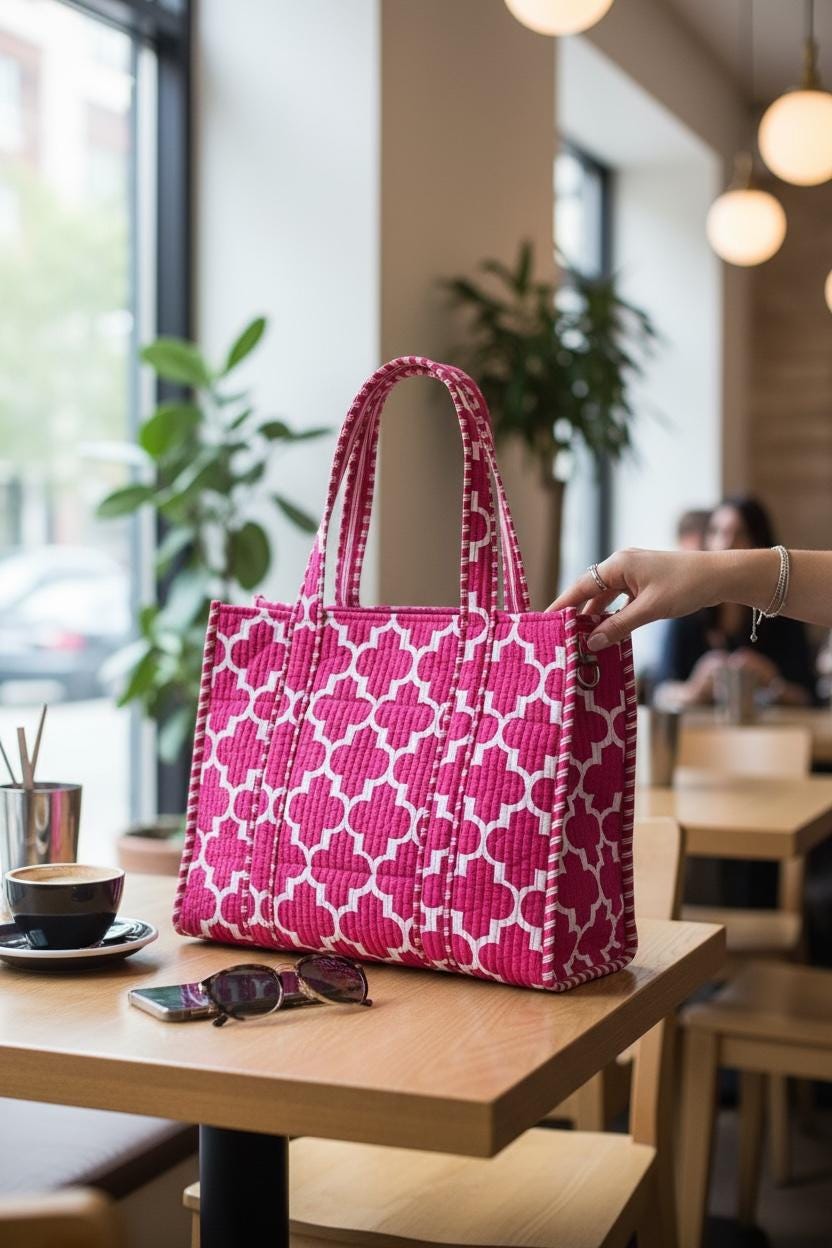 Geometric Print Quilted Tote Bag / Large Shoulder Bag / Grocery Bag / Women Large Shopping Bag / Indian Block Print