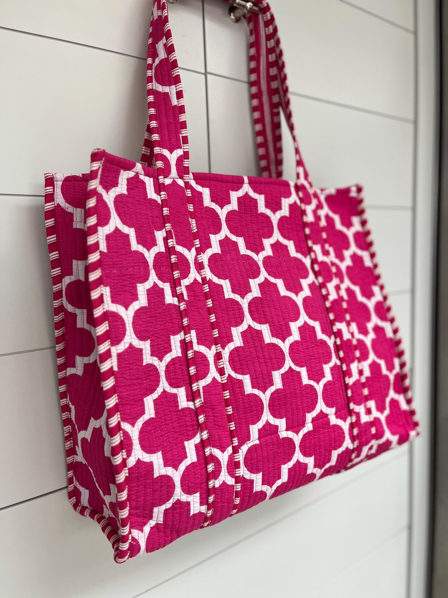 Geometric Print Quilted Tote Bag / Large Shoulder Bag / Grocery Bag / Women Large Shopping Bag / Indian Block Print