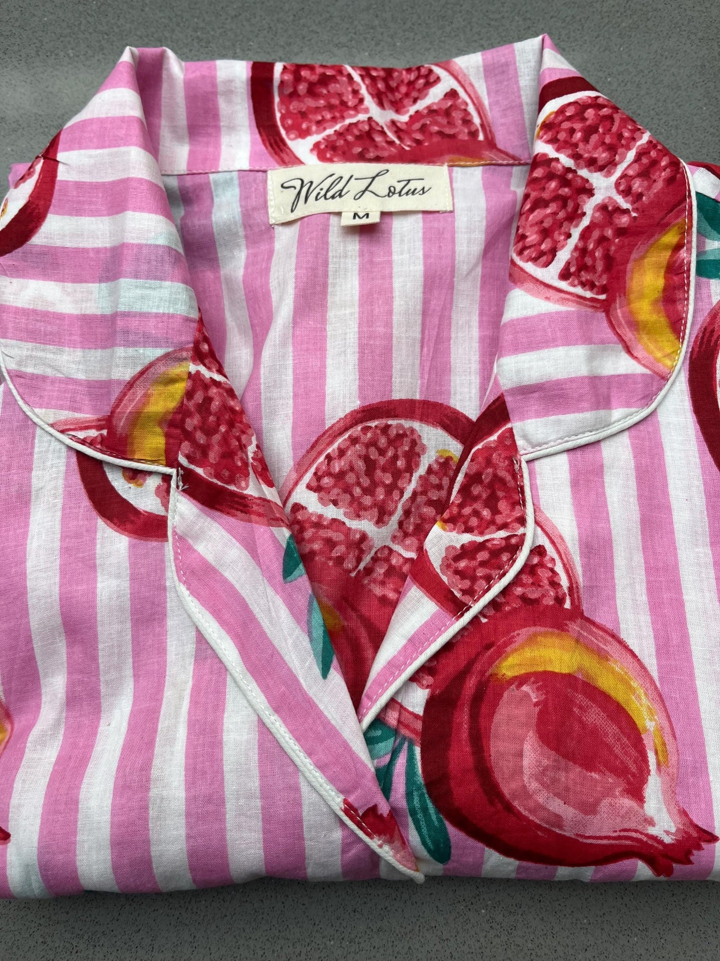 Pyjama Long Set Striped Cotton | Pink Stripe & Pomegranate Print Loungewear / Sleepwear
