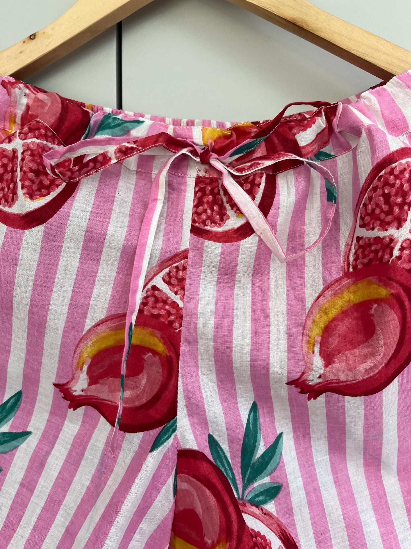 Pyjama Long Set Striped Cotton | Pink Stripe & Pomegranate Print Loungewear / Sleepwear