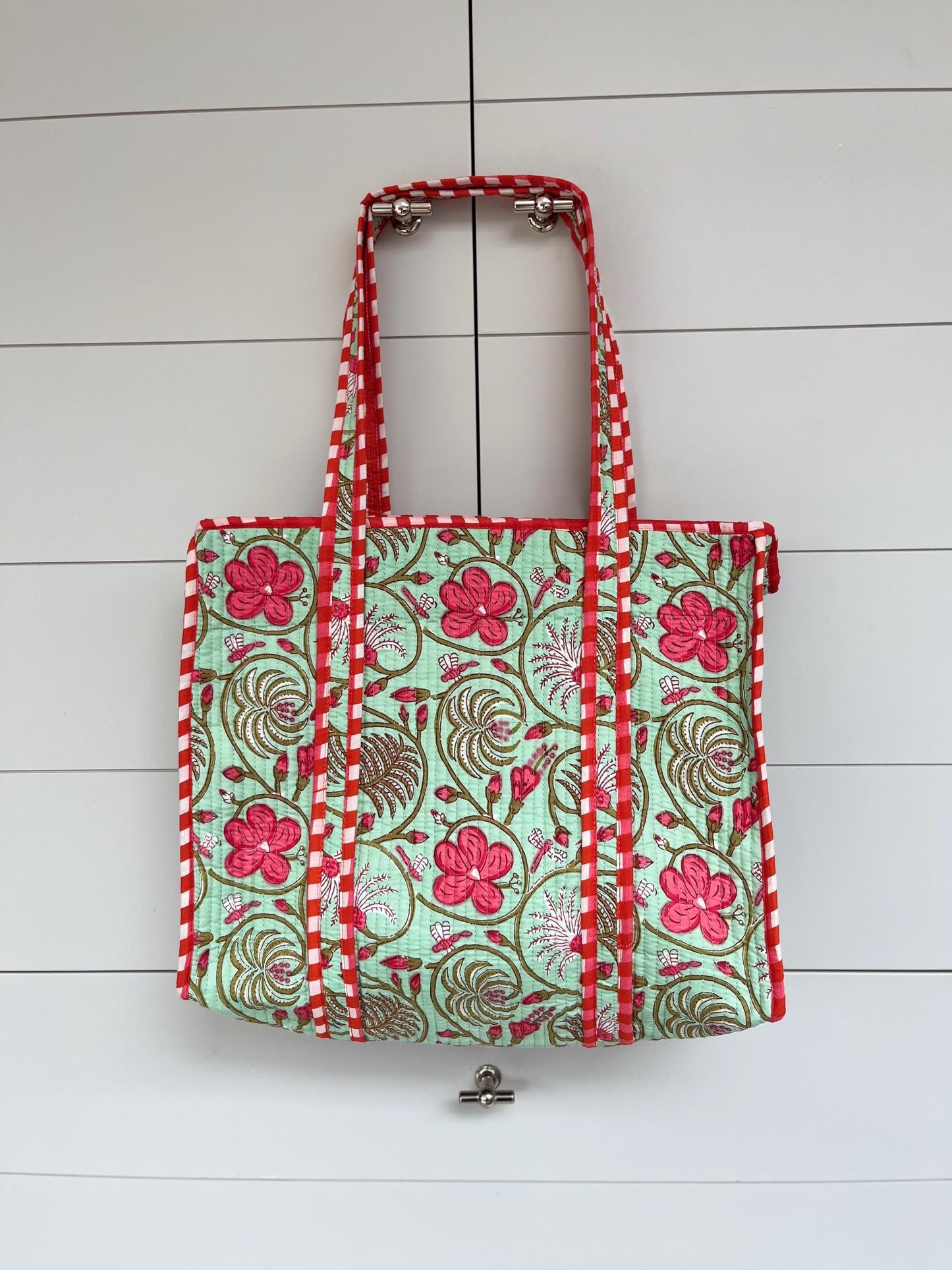 Floral Print Handmade Medium  Quilted Tote Bag – Secure Zip Fastening & Reinforced Handles | Perfect for Shopping, Travel & Beach | 16" x 16"