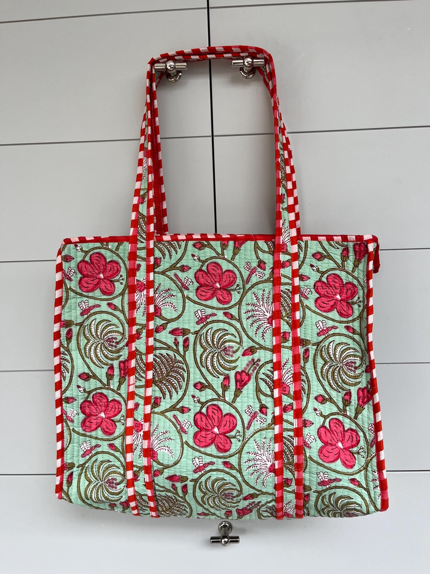 Floral Print Handmade Medium  Quilted Tote Bag – Secure Zip Fastening & Reinforced Handles | Perfect for Shopping, Travel & Beach | 16" x 16"