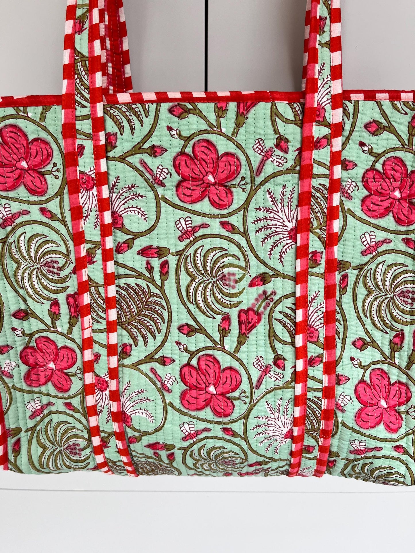 Floral Print Handmade Medium  Quilted Tote Bag – Secure Zip Fastening & Reinforced Handles | Perfect for Shopping, Travel & Beach | 16" x 16"