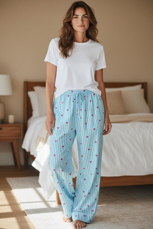 Women's 100% Cotton Heart Stripe Pyjama Bottoms