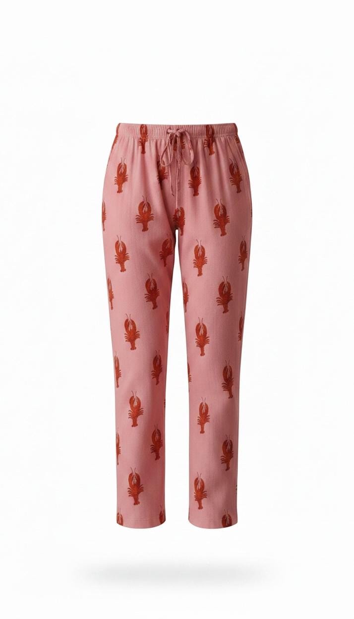 Pink Lobster Print Cotton Pyjama Bottoms – Soft Lounge Pants – PJs -  Women’s Sleepwear – Small, Medium & Large