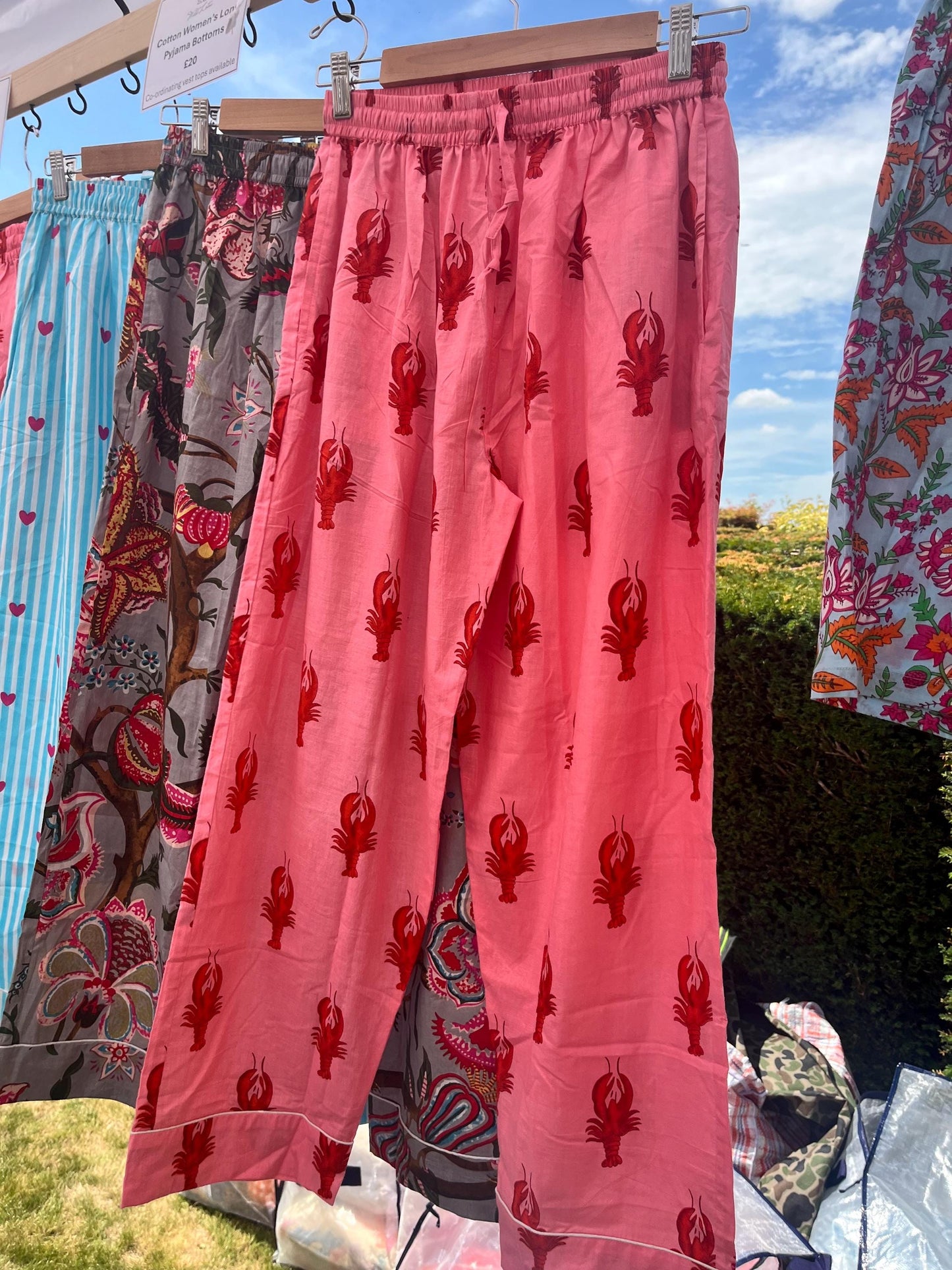 Pink Lobster Print Cotton Pyjama Bottoms – Soft Lounge Pants – PJs -  Women’s Sleepwear – Small, Medium & Large
